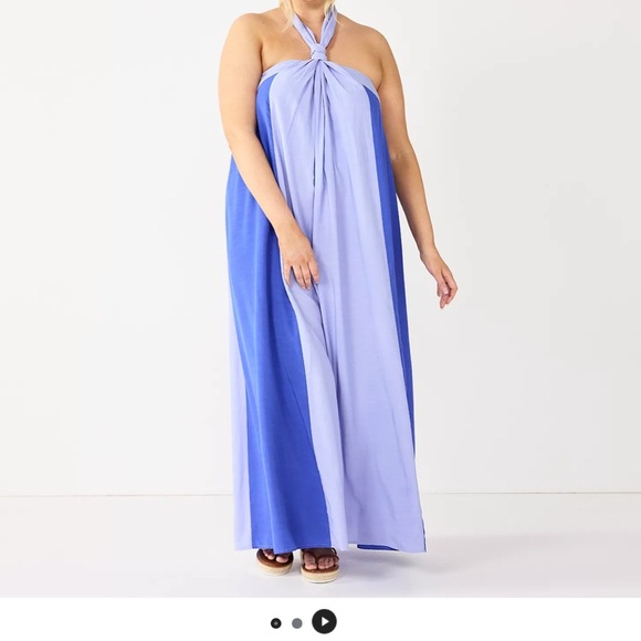 Women's Nine West Halter Neck Colorblock Maxi Dress size large - Picture 1 of 14